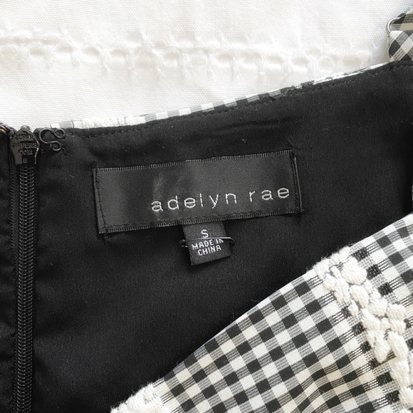 ADELYN RAE BLACK WHITE GINGHAM EMBROIDERED COLD SHOULDER PEPLUM TOP - S - Picture 6 of 9